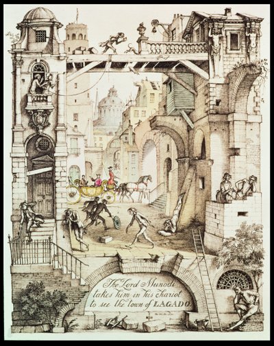 The Lord Munodi Takes Him in His Chariot to See the Town of Lagado, Illustration from Gulliver